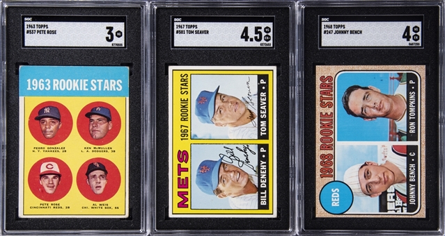 1963-1968 Topps Superstars Rookie Cards SGC-Graded Trio (3 Different) – Including Rose, Seaver and Bench